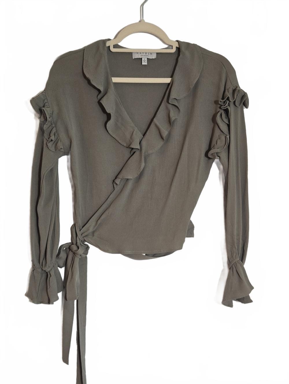 Hayden Los Angeles Olive Green Ruffle Wrap Blouse Size Small